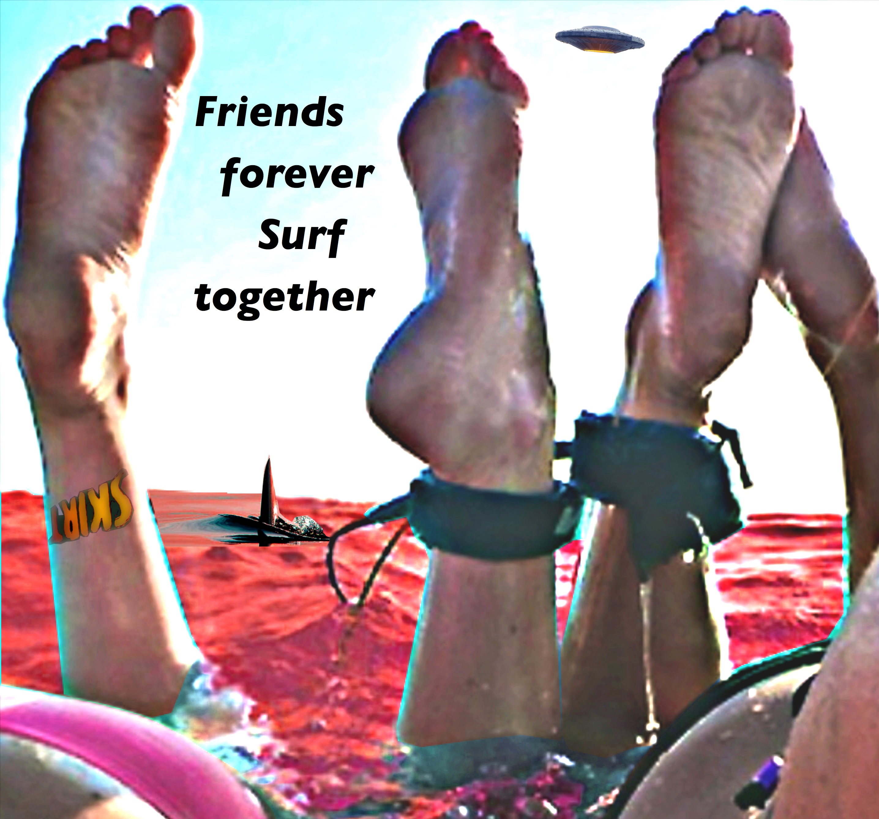 Surfing feet red text